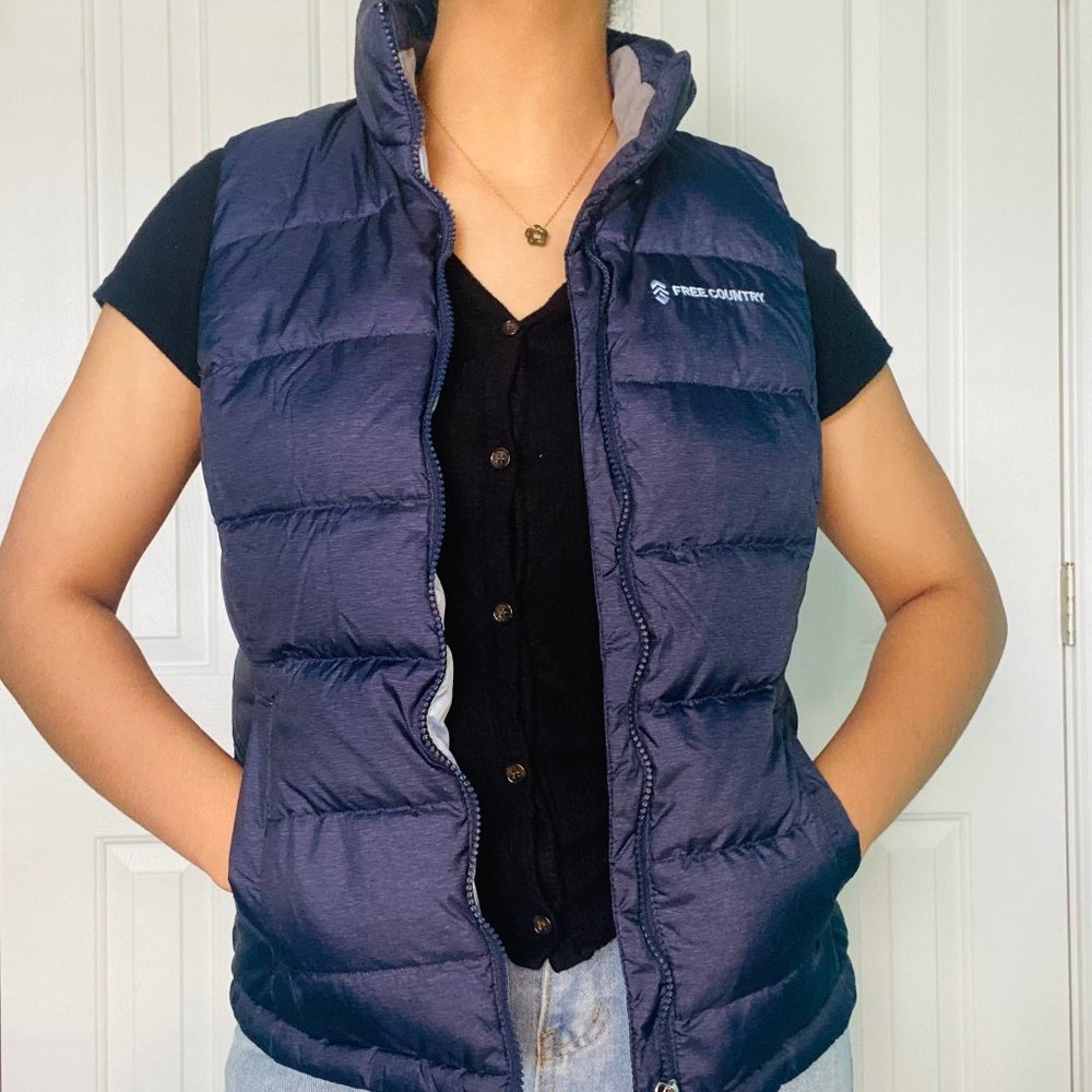Zip-Up Navy Sleeveless Puffer Jacket
